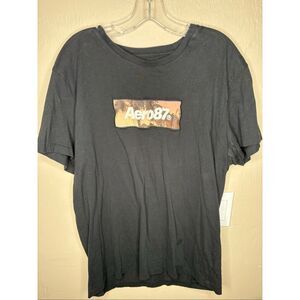 Aeropostale Aero87 Graphic T-Shirt Black Palm Sunset Logo 100% Cotton Tee Men's